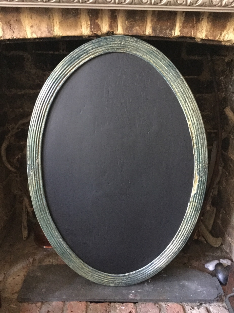 Vintage mirror frame upcycled into a very shabby chalkboard